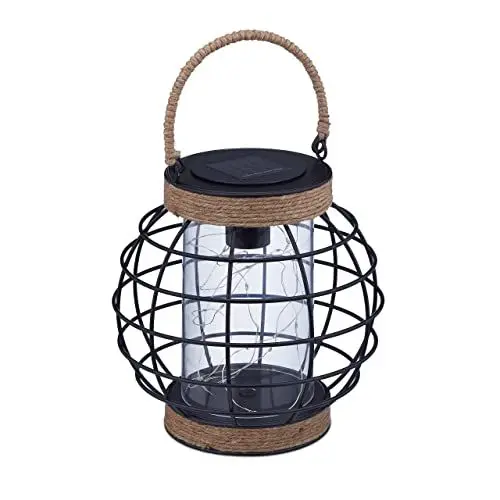 Produktbild: Relaxdays Solarlampe, mit LED Lichterkette, Garten, Balkon & Terrasse, 6h Leuchtdauer, Gartenlaterne, schwarz/braun
