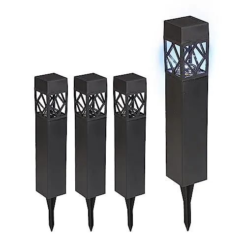 Produktbild: Relaxdays Solarlampen 4er Set, kaltweiß, wasserdicht, Dämmerungssensor, LED Solarleuchte, HxBxT: 41 x 6 x 6 cm, schwarz