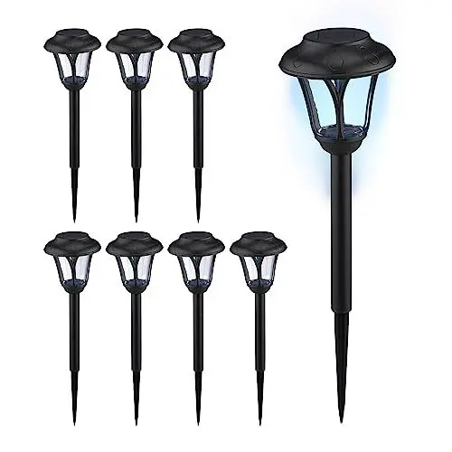 Produktbild: Relaxdays Solarlampen 8er Set, LED Solarlicht mit Erdspieß, HxD: 39 x 11 cm, Moderne Gartenbeleuchtung, draußen, schwarz