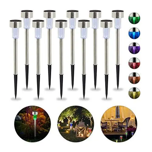 Produktbild: Relaxdays Solarleuchte im 10er Set, wasserdichte LED Solarlampen, für Garten & Terrasse, Farbwechsel, Edelstahl, silber
