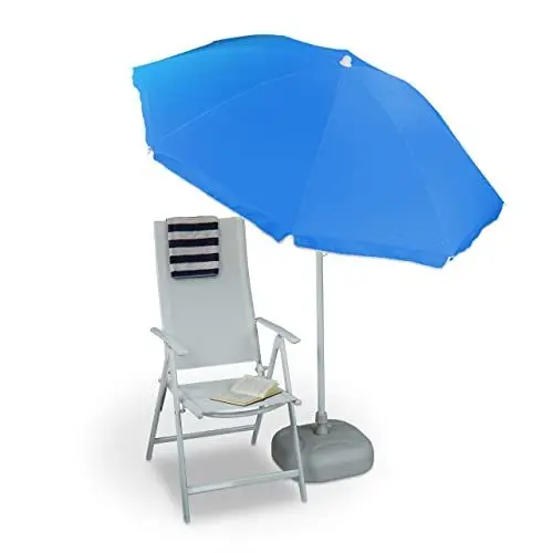 Produktbild: Relaxdays Sonnenschirm, Ø 180 cm, höhenverstellbar, kippbar, Balkonschirm, rund, Polyester, Stahl, Strandschirm, blau