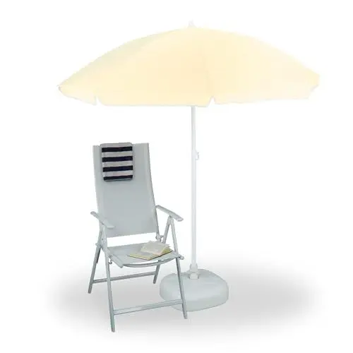 Produktbild: Relaxdays Sonnenschirm, Ø 180 cm, höhenverstellbar, kippbar, Balkonschirm rund, Polyester, Stahl, Strandschirm, hellgelb