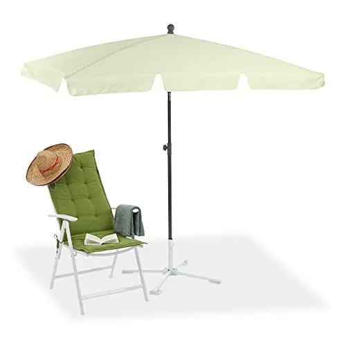 Produktbild: Relaxdays Sonnenschirm rechteckig, 200 x 120 cm Strandschirm, höhenverstellbarer Gartenschirm mit Kippfunktion, weiß