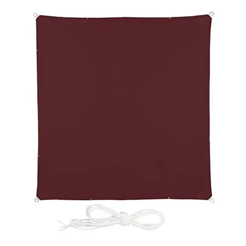 Produktbild: Relaxdays Sonnensegel, 3,5 x 3,5 m, wasserabweisend, Polyester, Spannseile, Segeltuch quadratisch, Garten, dunkelrot