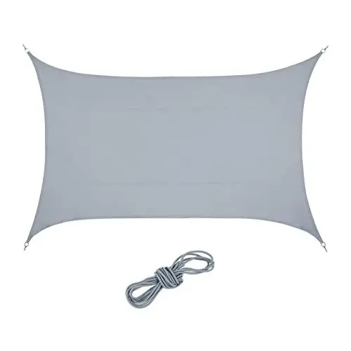Produktbild: Relaxdays Sonnensegel, 5 x 7 m, wasserabweisend, konkav, PES-Gewebe, Spannseile, Terrasse, Balkon, rechteckig, hellgrau