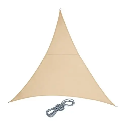 Produktbild: Relaxdays Sonnensegel Dreieck, 3 x 3 x 3 m, PES-Gewebe, wasserabweisend, konkav, Sonnenschutz mit Spannseilen, Sand