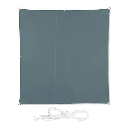Produktbild: Relaxdays Sonnensegel Quadrat, 3x3 m, wasserabweisend, UV-beständig, mit Spannseilen, Terrasse, Balkon, Segeltuch, grau