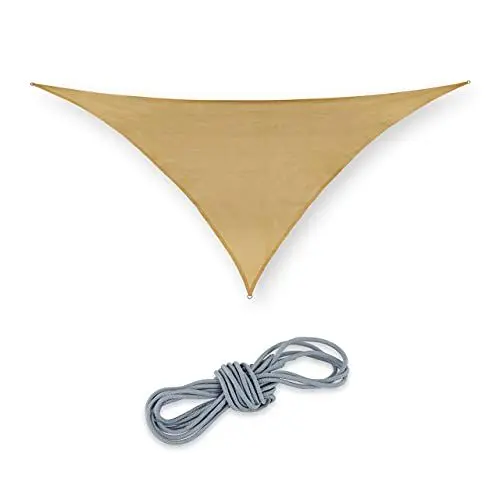 Produktbild: Relaxdays Sonnensegel dreieckig, 3x3x4,25 m, HDPE-Gewebe, UV-stabilisiert, konkav, Sonnenschutz mit Spannseilen, Sand