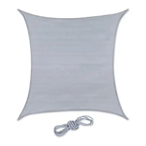 Produktbild: Relaxdays Sonnensegel quadratisch, 2 x 2 m, HDPE-Gewebe, UV-stabilisiert, konkav, Segeltuch mit Spannseilen, hellgrau