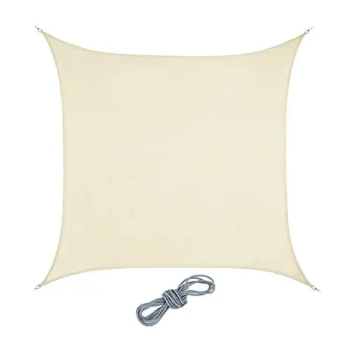 Produktbild: Relaxdays Sonnensegel, quadratisch, 2 x 2 m, konkav, PES-Gewebe, wasserabweisend, Sonnenschutz mit Spannseilen, beige