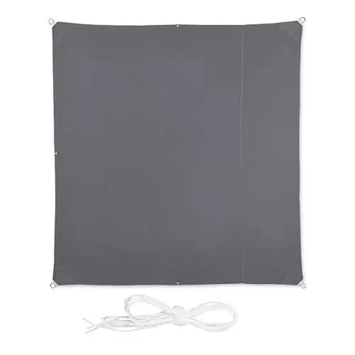 Produktbild: Relaxdays Sonnensegel quadratisch, wasserabweisend, UV-Schutz, mit Spannseilen, Terrasse, Balkonsegel BxT: 2 x 2 m, grau