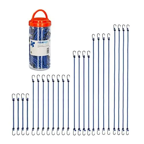 Produktbild: Relaxdays Spanngummi mit Haken, 24er Set, Fahrrad Gummispanner Gepäckträger, 5 Größen, Universal Gepäckspanner, blau