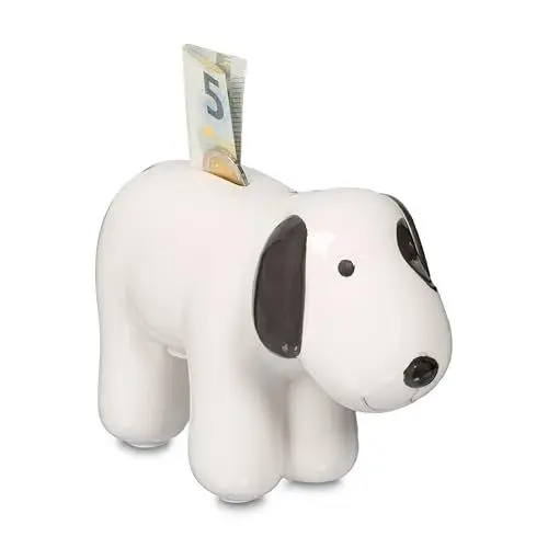 Produktbild: Relaxdays Spardose Hund, Trinkgeldkasse Münzen & Scheine, Sparschwein mit Öffnung, HBT 12x21x9 cm, Keramik, schwarz-weiß