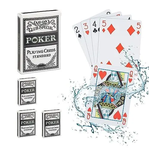 Produktbild: Relaxdays Spielkarten, 4 Kartendecks à 54 Karten, mit Joker, wasserfest, Poker Kartenspiel, Plastik Pokerkarten, bunt, Kunststoff