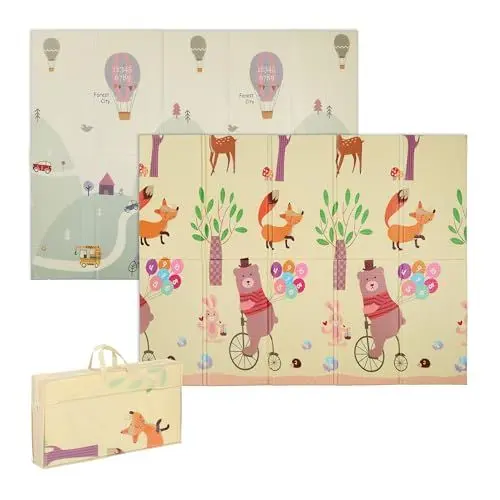 Produktbild: Relaxdays Spielmatte, faltbar, schadstofffrei, doppelseitig, 200 x 150 cm, XPE-Schaumstoff, Krabbelmatte Baby, bunt