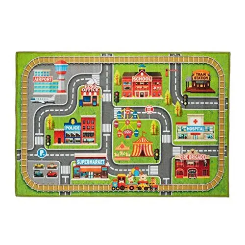 Produktbild: Relaxdays Spielteppich Straße, Stadt-Motiv, rutschfest, Autoteppich für Jungs & Mädchen, Polyester, BxT 150x100 cm, bunt, 1 Stück
