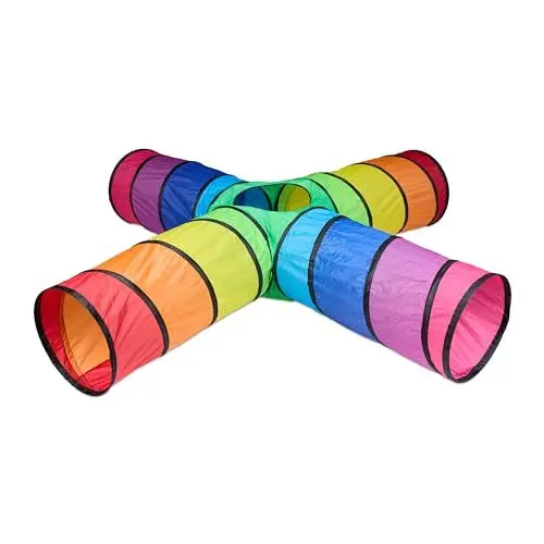 Produktbild: Relaxdays Spieltunnel 4 Röhren, farbenfroher Kindertunnel, HBT: 46x232x232 cm, robuster Pop-up Tunnel, Polyester, bunt