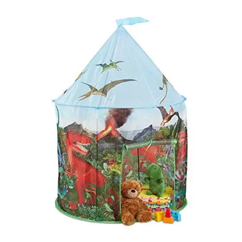 Produktbild: Relaxdays Spielzelt Dinosaurier, Kinderzelt Dino, Spielezelt klein, Drinnen & Draußen, H x D: 136 x 98 cm, mehrfarbig