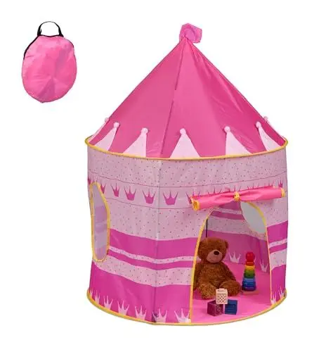 Produktbild: Relaxdays Spielzelt Prinzessin, für Kinder, Prinzessinnenschloss Indoor, HD 135x100 cm, Kinderzelt mit Stofftür, rosa