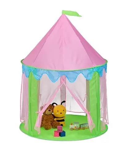 Produktbild: Relaxdays Spielzelt Prinzessin, für Kinder, Prinzessinnenschloss Indoor, HD 135x102 cm, Kinderzelt 4 Eingänge, grün/rosa