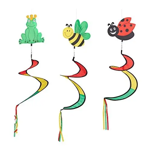 Produktbild: Relaxdays Windspiel Spirale, 3er Set, Tiermotive, Deko-Windspiel für draußen, hängend, Windfahne Garten & Balkon, bunt