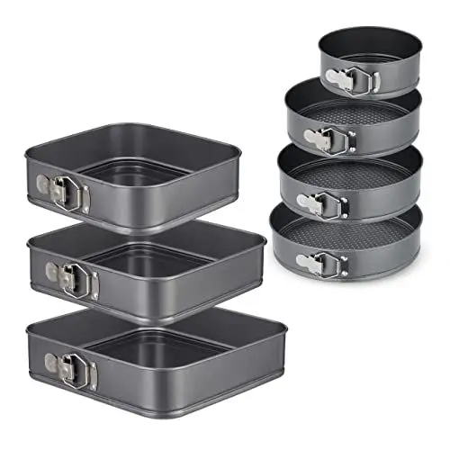 Produktbild: Relaxdays Springform Set, 7-teilig, rund & quadratisch, 18-28 cm, Stahl, Antihaftbeschichtung, Backformen, anthrazit