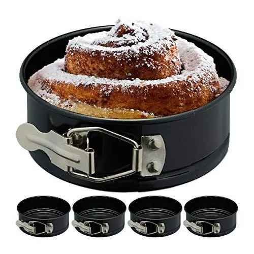 Produktbild: Relaxdays Springform klein, 5er Set, Ø 12 cm, rund, antihaftbeschichtet, 250°C hitzebeständig, Mini Kuchenform, schwarz