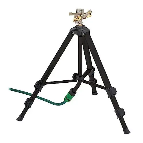 Produktbild: Relaxdays Sprinkler, Stativ, Reichweite max. 9m, Sektorenregner, Sprengwinkel 0-360°, klick-Anschluss, schwarz, 90 x 94 x 82 cm