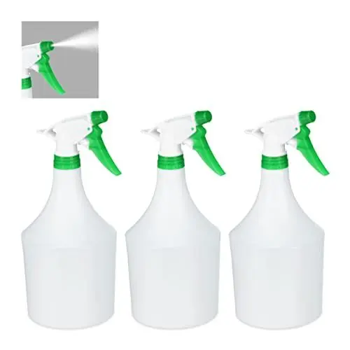 Produktbild: Relaxdays Sprühflasche Pflanzen, 3er Set, einstellbare Düse, 1 Liter, mit Skala, Kunststoff, Blumensprüher, weiß-grün