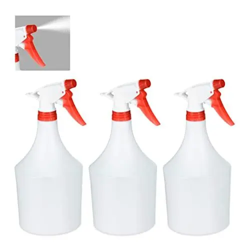 Produktbild: Relaxdays Sprühflasche Pflanzen, 3er Set, einstellbare Düse, 1 Liter, mit Skala, Kunststoff, Blumensprüher, weiß-rot, 3 Stück