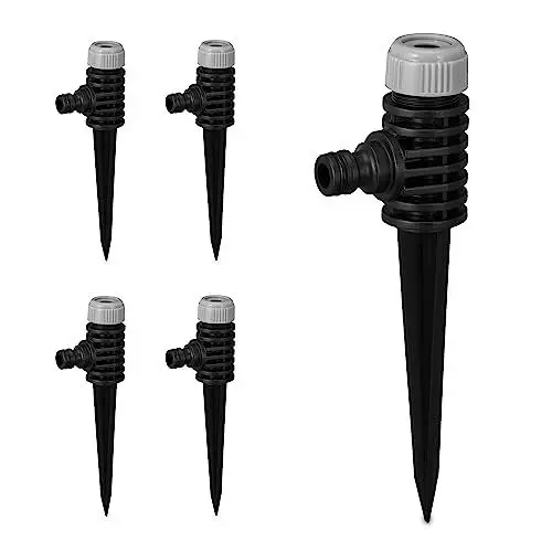 Produktbild: Relaxdays Sprühregner Garten, 5er Set, Klickstecker Anschluss, mit Erdspieß, Flächen bis 30 m², Sprinkler, schwarz/grau