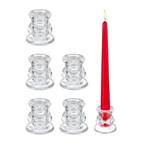 Produktbild: Relaxdays Stabkerzenhalter Glas, 6er Set, geschwungene Kerzenständer für Stabkerzen, H x D: 5,5 x 5,5 cm, transparent