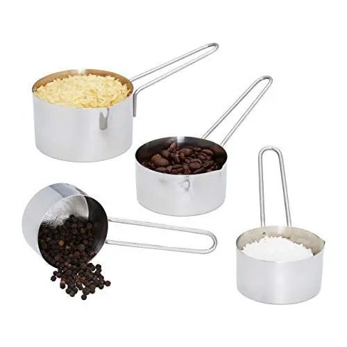 Produktbild: Relaxdays Standard, silber Messbecher Set 4 tlg, Edelstahl, Messlöffel Cup mit Griff, spülmaschinenfest, US-Größen, ml Angaben