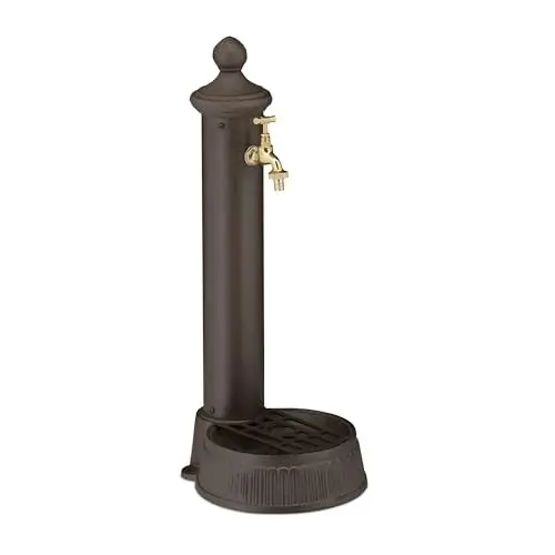 Produktbild: Relaxdays Standbrunnen antik, mit Wasserhahn & Becken, HxBxT: 65 x 25 x 30 cm, Wasserzapfsäule Garten, Terrasse, braun