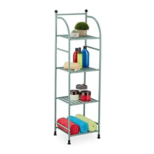 Produktbild: Relaxdays Standregal, Stahl, HxBxT: 115 x 33 x 28 cm, Regal Küche & Bad, 4 Gitterablagen, Metallregal stehend, Mint