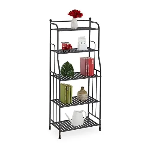 Produktbild: Relaxdays Standregal, Stahl, HxBxT: 133 x 56 x 28 cm, Regal Küche & Bad, 5 Gitterablagen, Metallregal stehend, schwarz