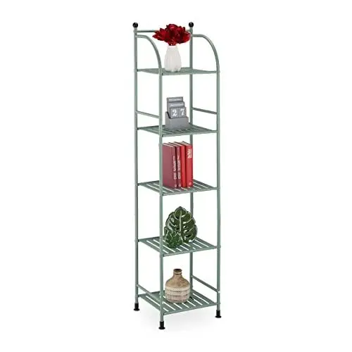 Produktbild: Relaxdays Standregal, Stahl, HxBxT: 145 x 33 x 28 cm, Regal Küche & Bad, 5 Gitterablagen, Metallregal stehend, grün
