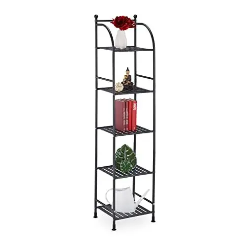 Produktbild: Relaxdays Standregal, Stahl, HxBxT: 145 x 33 x 28 cm, Regal Küche & Bad, 5 Gitterablagen, Metallregal stehend, schwarz