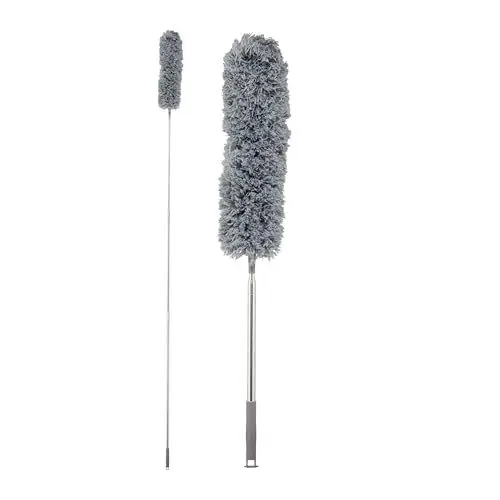 Produktbild: Relaxdays Staubwedel, ausziehbare Telekopstange bis 2,5 m, waschbar, biegbar, Staubmagnet Mikrofaser, Staubwischer, grau