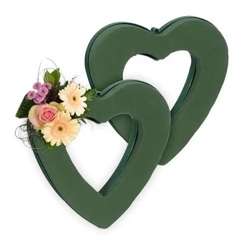 Produktbild: Relaxdays Steckschaum für Frischblumen, 2er Set, Herz, HBT: 24 x 23 x 4 cm, Blumengesteck zum Basteln, Schaumstoff, grün