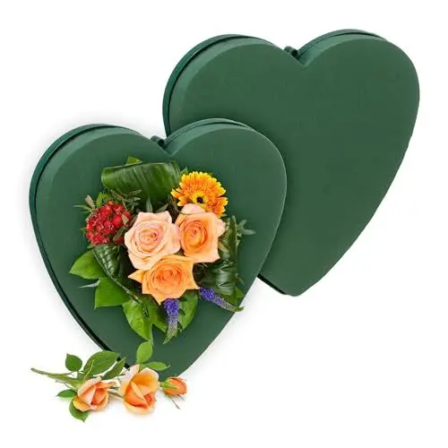 Produktbild: Relaxdays Steckschaum für Frischblumen, 2er Set, Herz, HBT: 26,5x26,5x4 cm, Blumengesteck zum Basteln, Schaumstoff, grün