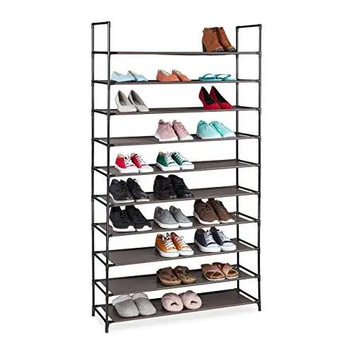 Produktbild: Relaxdays XXL Schuhregal Stecksystem, 10 Ebenen, für 50 Paar Schuhe, Stoff Schuhständer HBT 176,5x99x29,5 cm, braun, 10036197_93