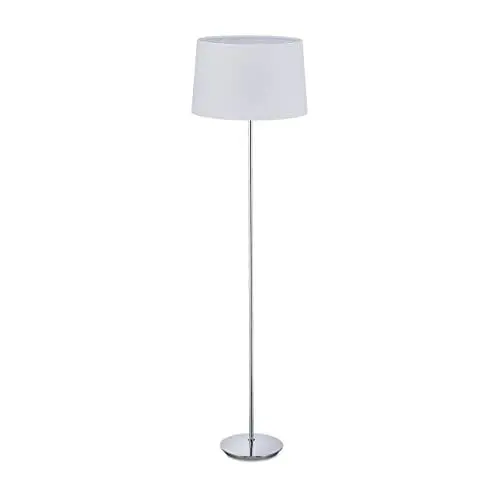 Produktbild: Relaxdays Stehlampe mit Stoffschirm, verchromter Fuß, E27 Fassung, Ø 40 cm, Wohnzimmer, Stehleuchte 148,5 cm hoch, weiß