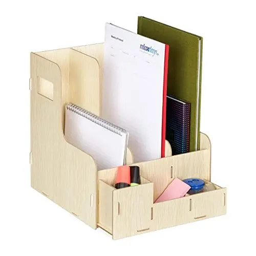 Produktbild: Relaxdays Stehsammler, 3 Schuber, DIN A4, Schreibtisch Organizer, Büro & Schule, Zeitschriftensammler, MDF, hellbraun