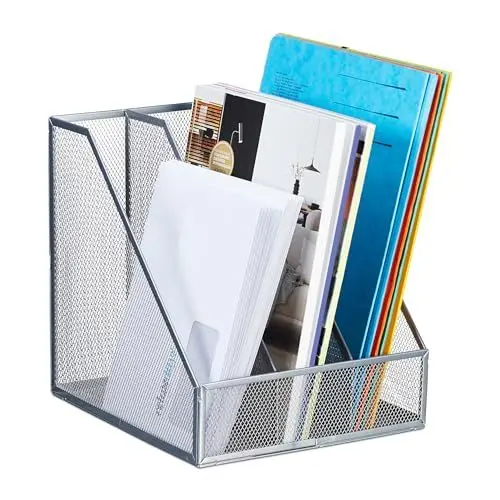 Produktbild: Relaxdays Stehsammler, A4, 3 Fächer, Mesh-Design, HBT: 26 x 24 x 26 cm, Büro & Home-Office, Stehordner, Metall, Silber