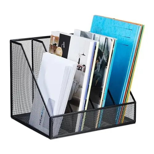 Produktbild: Relaxdays Stehsammler, A4, 4 Fächer, Mesh-Design, HBT: 26 x 31 x 26 cm, Büro & Home-Office, Stehordner, Metall, schwarz