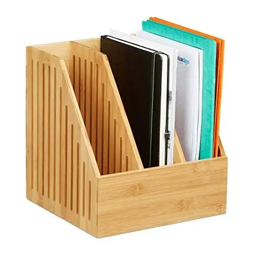 Produktbild: Relaxdays Stehsammler Bambus, 3 Fächer, DIN A4, Büro & Schreibtisch, Zeitschriftensammler, HBT: 30 x 28 x 26,5 cm, Natur, 1 Stück