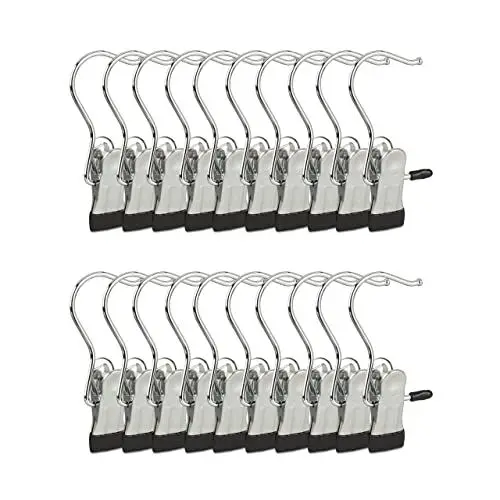 Produktbild: Relaxdays Stiefelklammern gummiert, 20er Set Stiefelaufhängung, Wäscheklammern, 360° drehbarer Haken, silber/schwarz