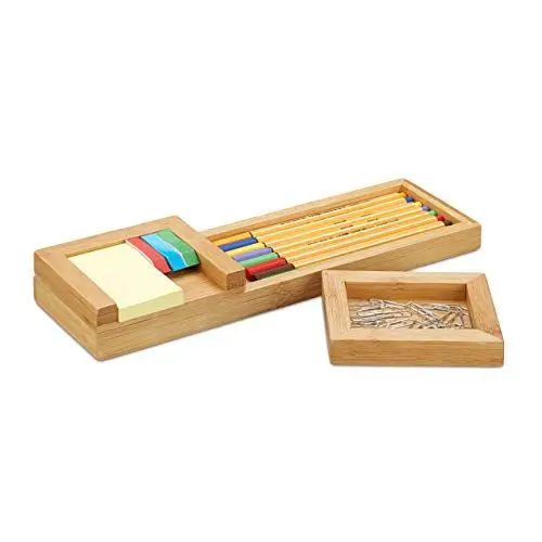 Produktbild: Relaxdays Stiftablage Bambus, 3-teiliger Schreibtisch Organizer, Stifteschale & Zettelhalter, HBT 3,8 x 31 x 9 cm, natur