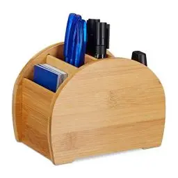 Produktbild: Relaxdays Stiftehalter Bambus, 4 Fächer, natürliche Optik, Stiftebox, Schreibtisch Organizer für Büro-Utensilien, Natur, Größe, Hellbraun